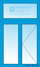 Т-образное двухстворчатое глухое – правое поворотное окно Эконом